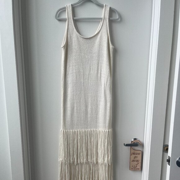 Eloquii Fringe Sweater Dress, Ivory, Size 14/16 - Picture 1 of 3